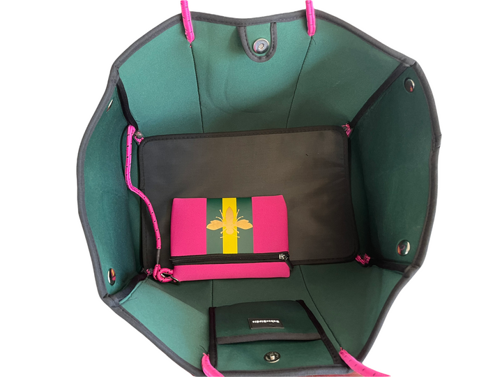 The Aniella Neoprene Tote - Fuchsia with Gold Bee