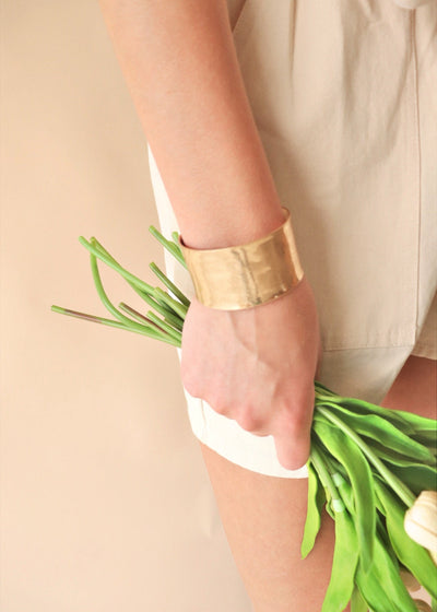 *Wide Cuff Bracelet in Worn Gold