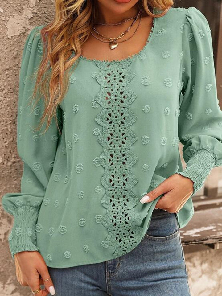 Swiss Dot Lantern Sleeve Blouse