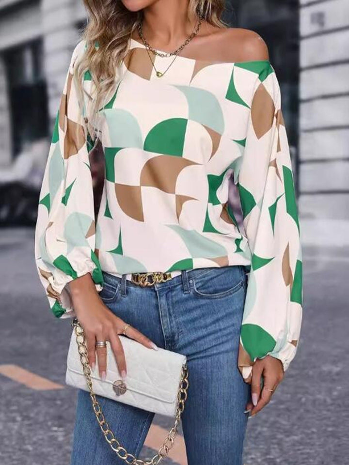 Geometric Print Lantern Sleeves Top