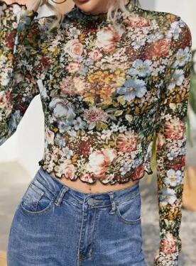 Floral mock neck crop top