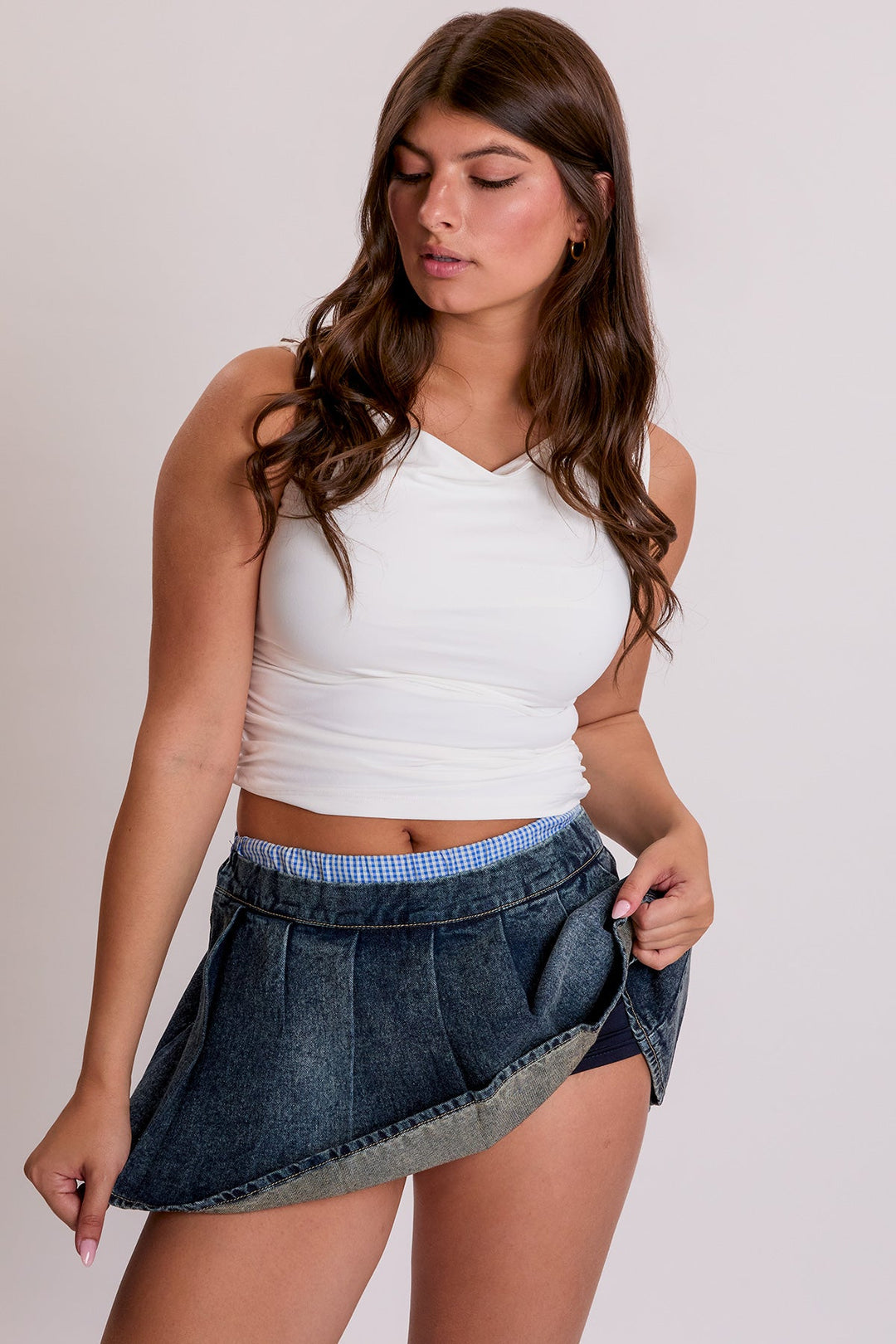 Women's Pleated Ruffle Mini Skort with Boxer Waist