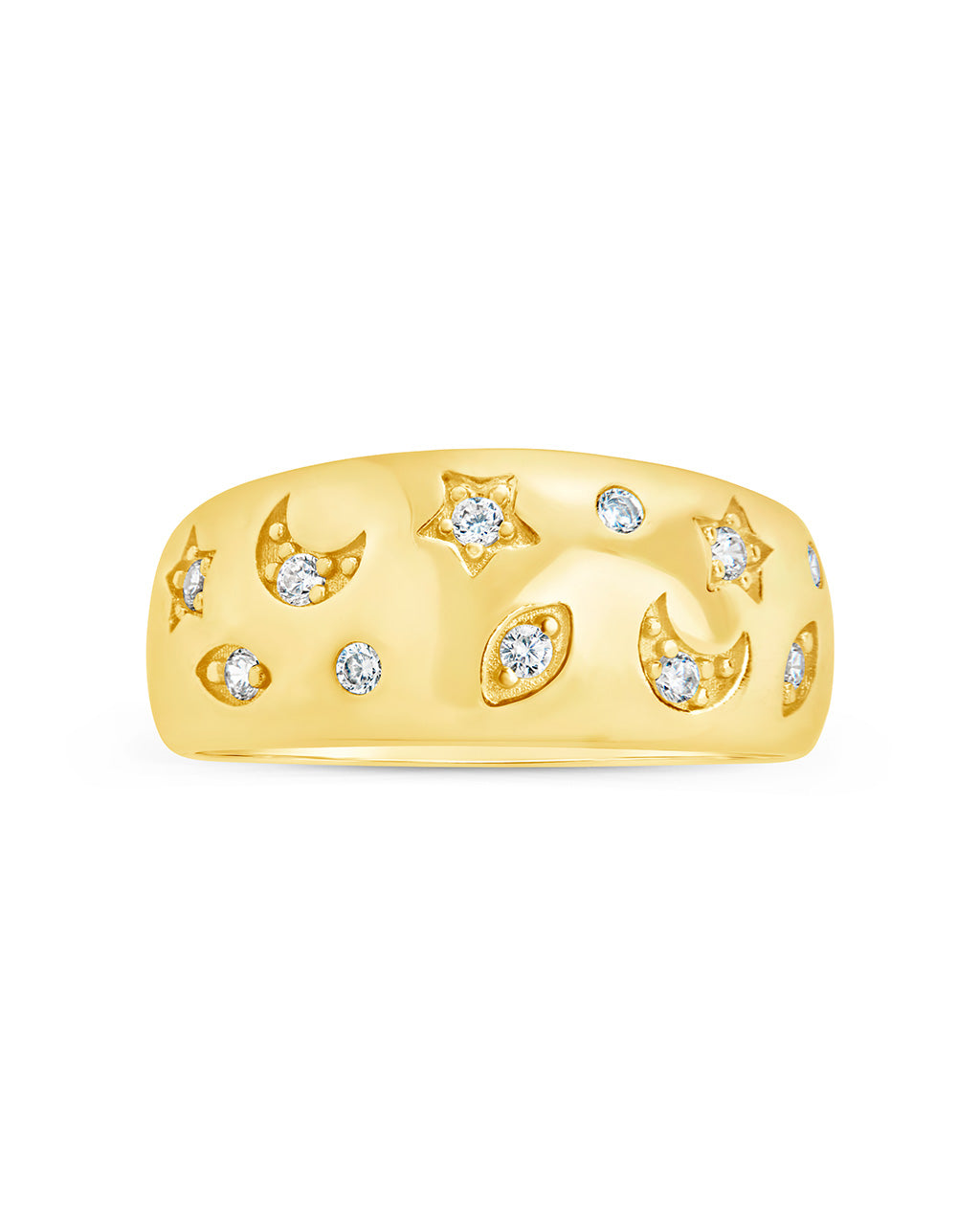 CZ Star and Crescent Bezel Dome Band Ring