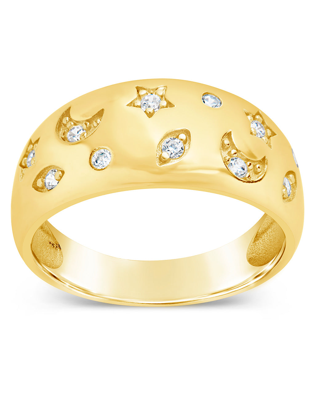CZ Star and Crescent Bezel Dome Band Ring
