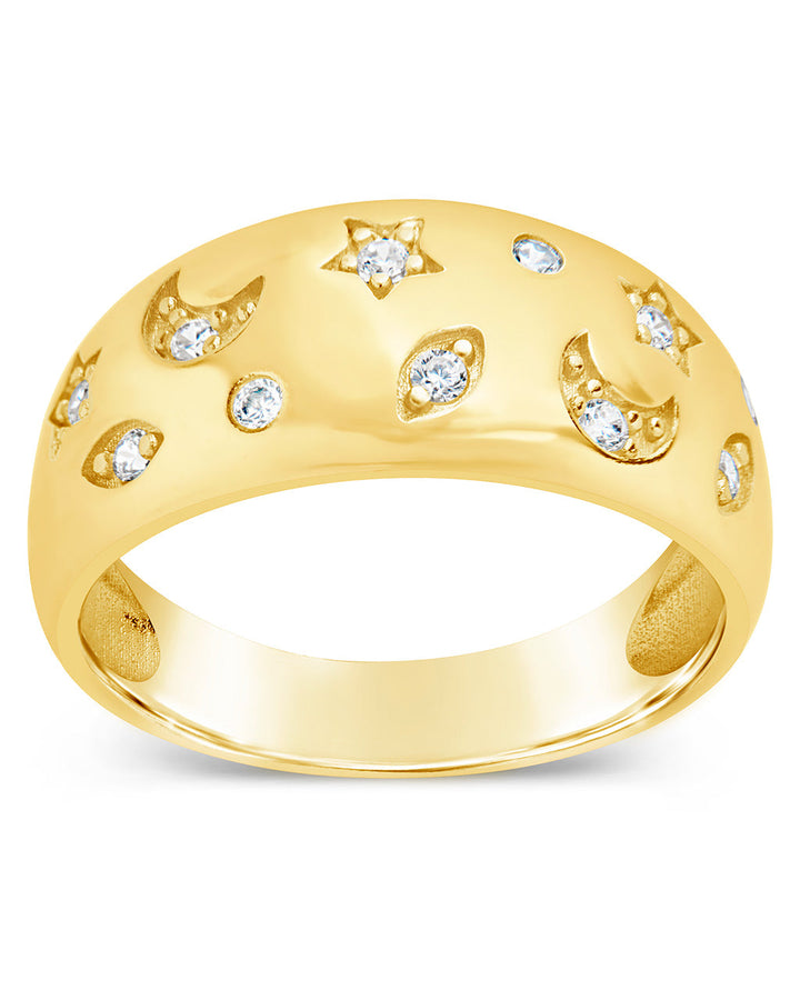 CZ Star and Crescent Bezel Dome Band Ring