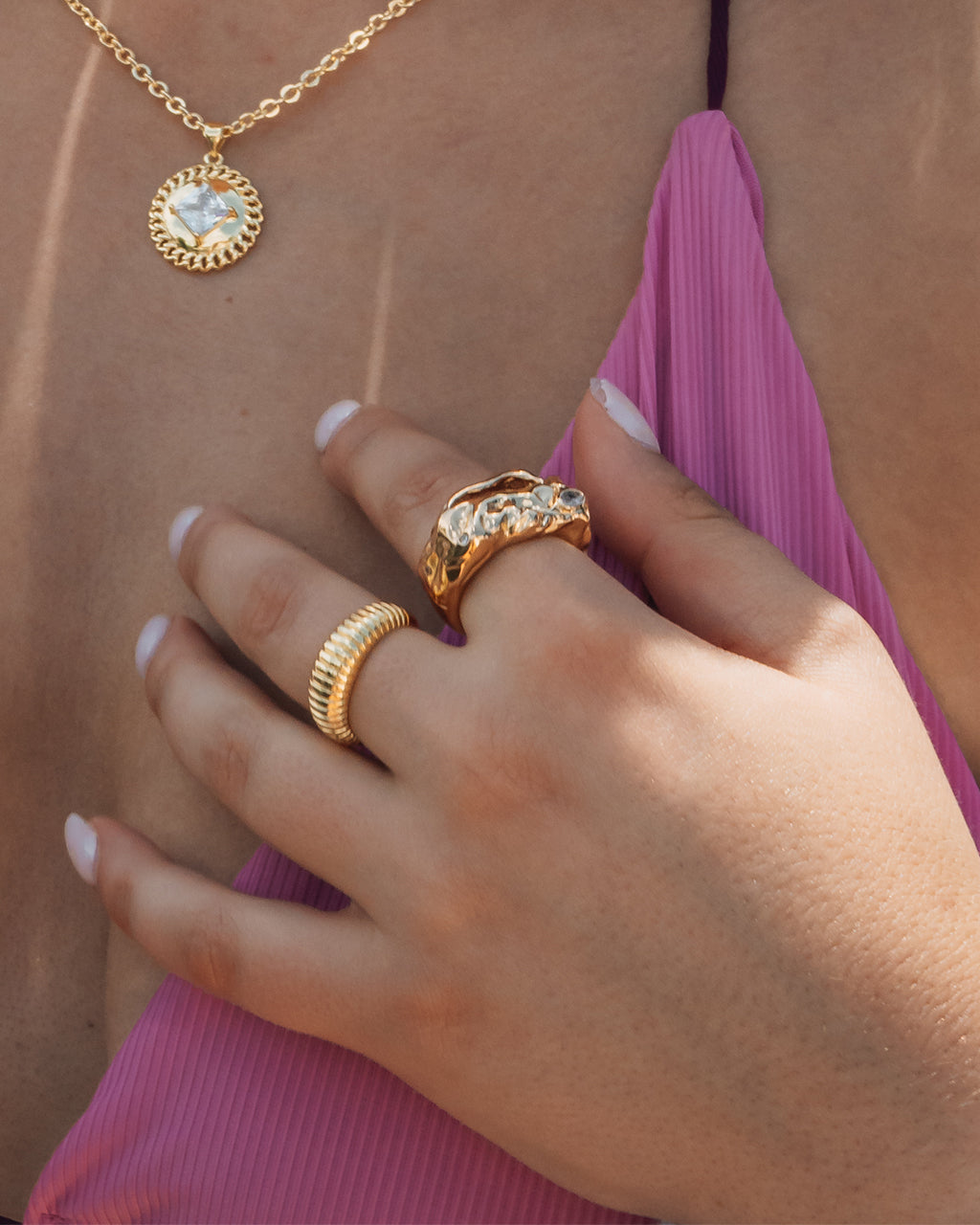 Sasha CZ & Molten Metal Band Ring