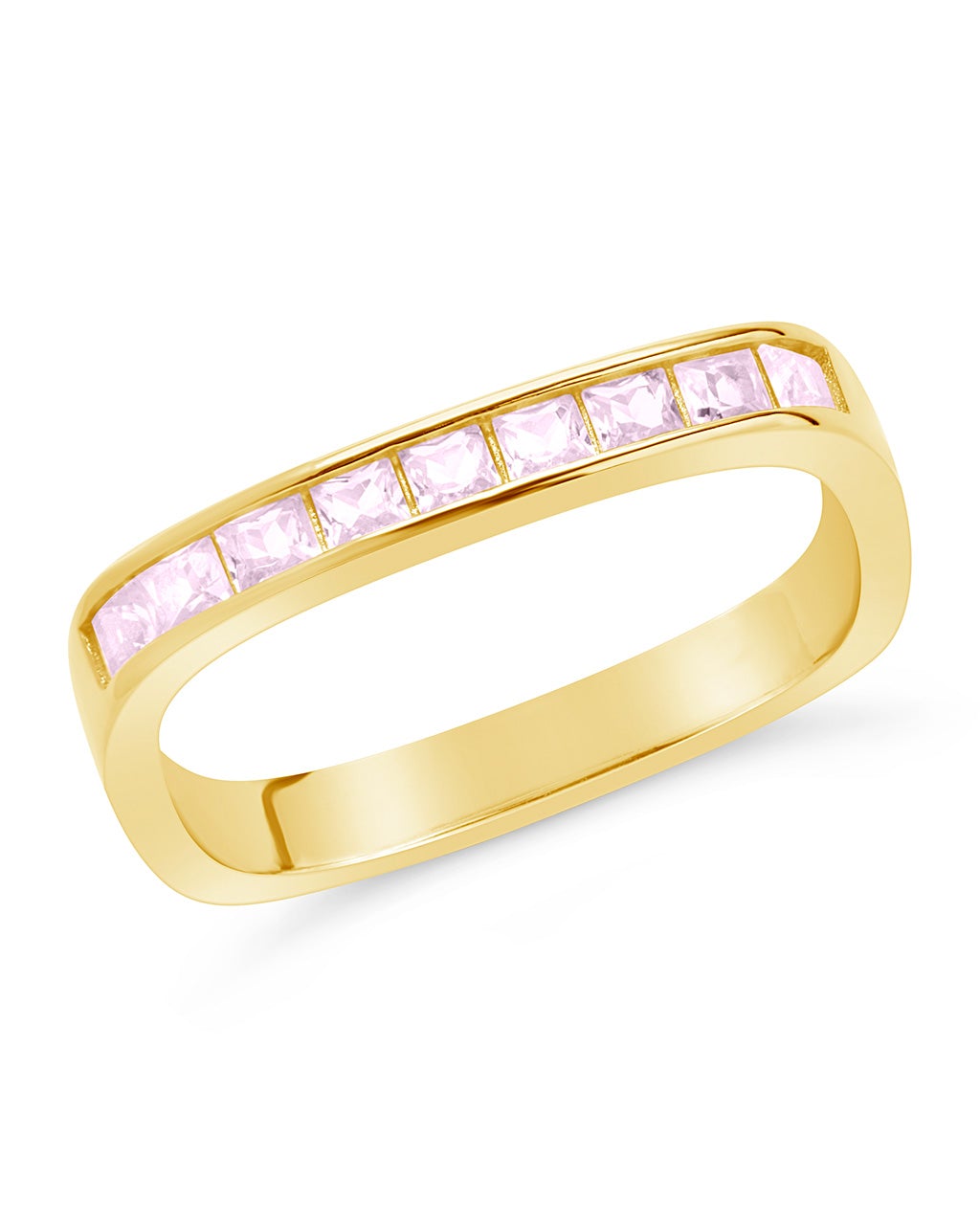 Sterling Silver Rectangular Band Ring with CZ Accent