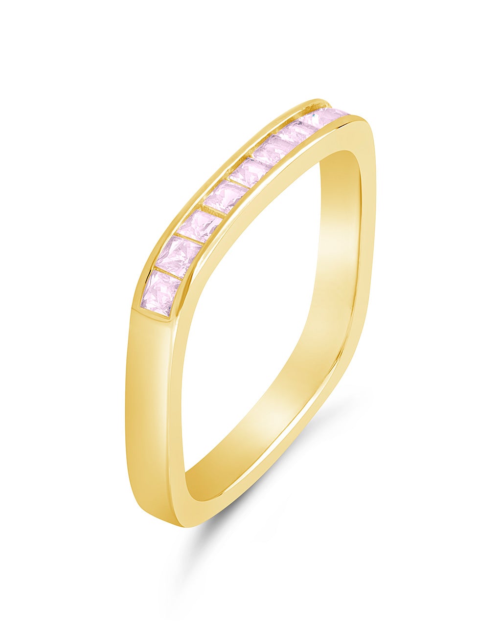 Sterling Silver Rectangular Band Ring with CZ Accent