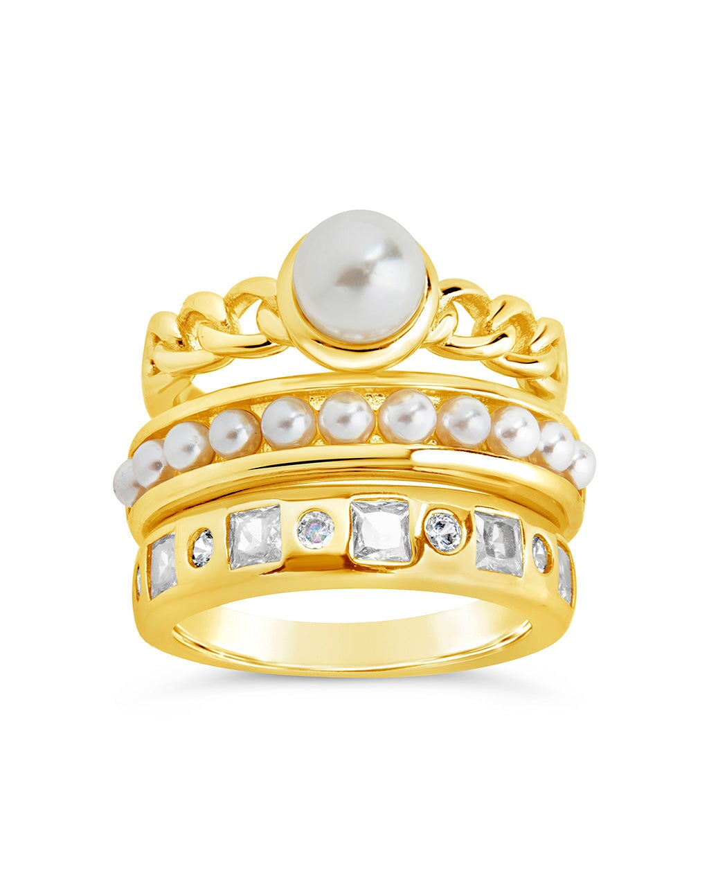 Kimber Pearl & CZ Stacking Ring Set of 3