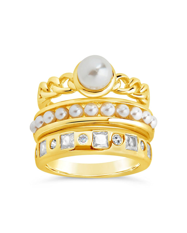 Kimber Pearl & CZ Stacking Ring Set of 3