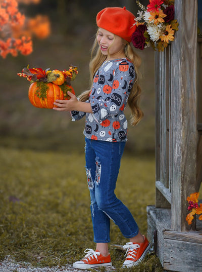 Hey Boo Top and Patched Jeans Set