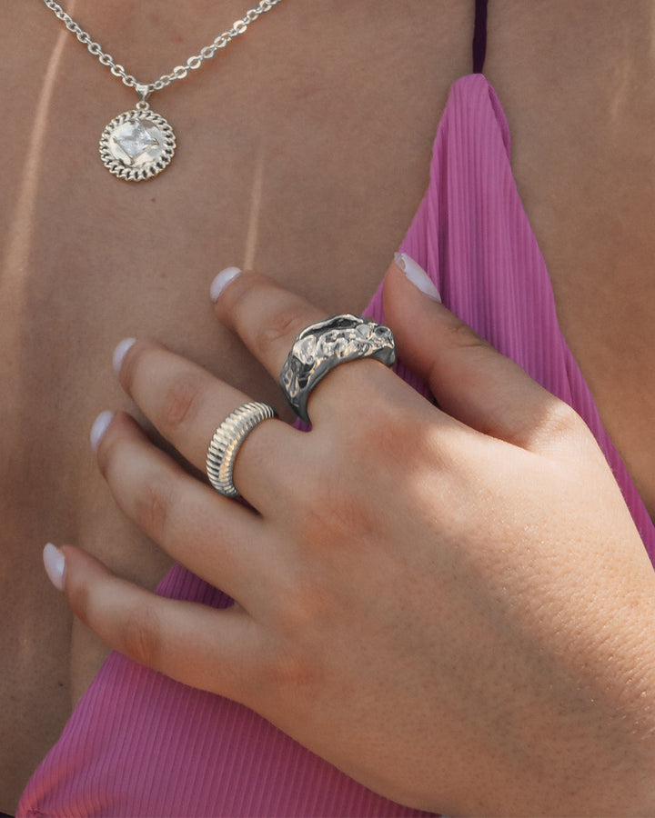 Sasha CZ & Molten Metal Band Ring