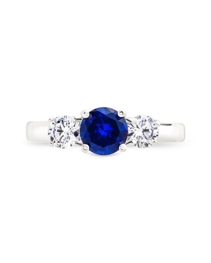 Sterling Silver Sapphire CZ Three Stone Ring