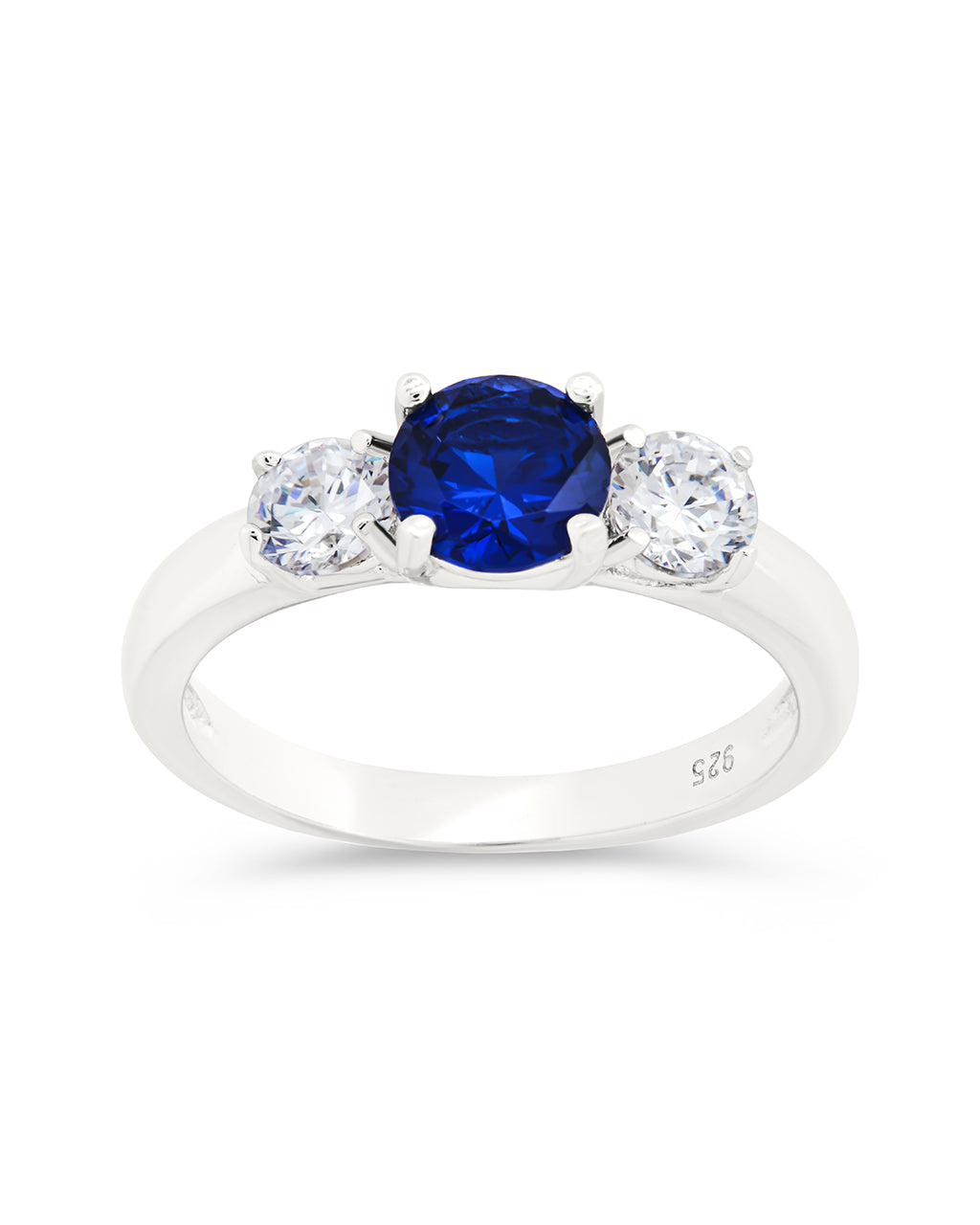 Sterling Silver Sapphire CZ Three Stone Ring