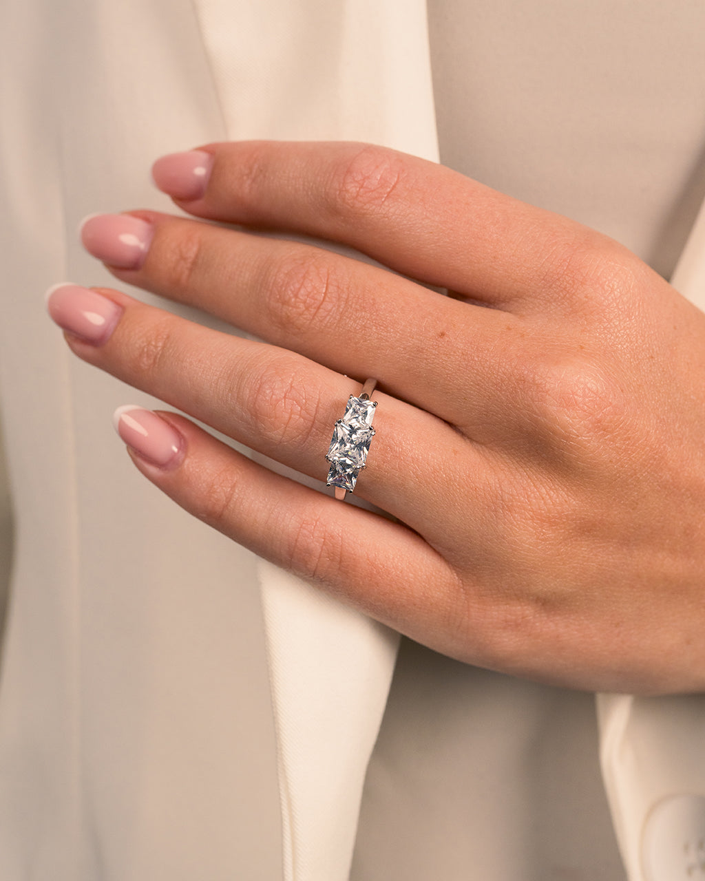 Sterling Silver Three Stone Right Hand Ring