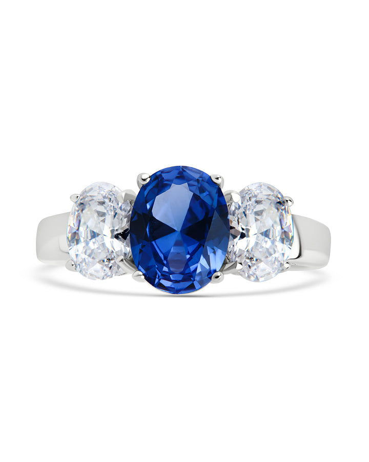 Sterling Silver Blue Topaz Triple Ovaline Anniversary Ring
