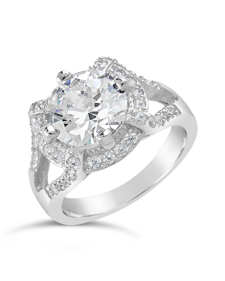 Sterling Silver Split Shank CZ Halo Ring