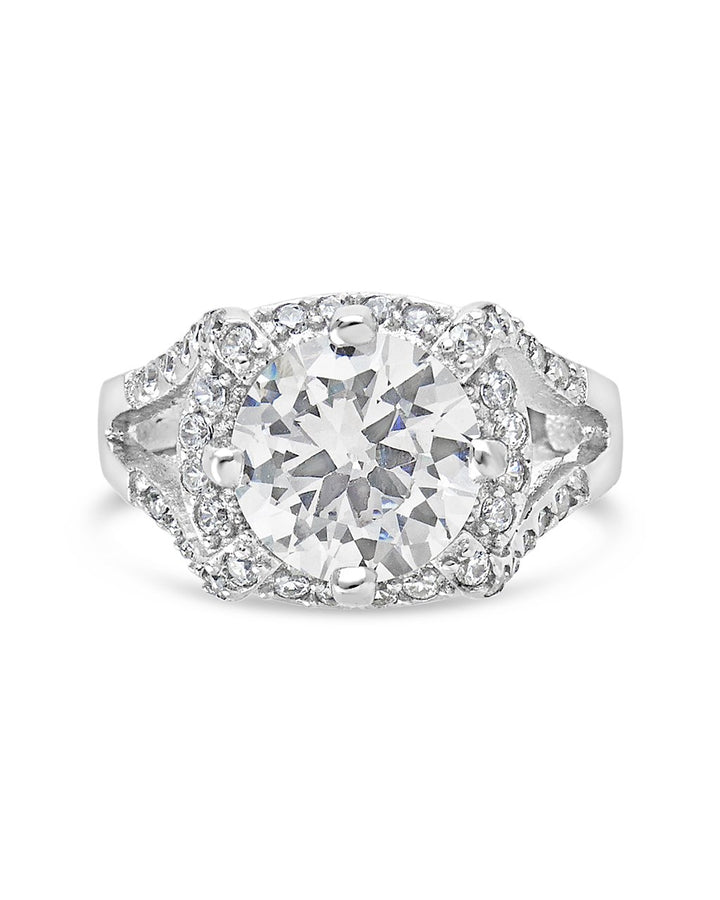 Sterling Silver Split Shank CZ Halo Ring