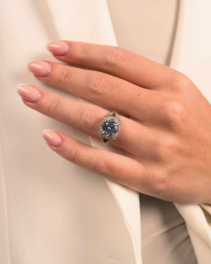 Sterling Silver Split Shank CZ Halo Ring