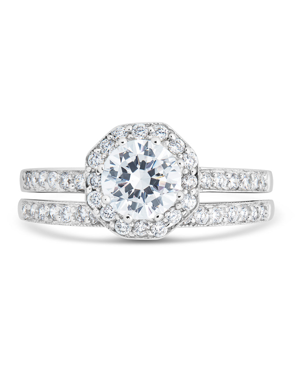 Sterling Silver Octagon CZ Ring with Band