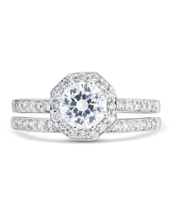 Sterling Silver Octagon CZ Ring with Band