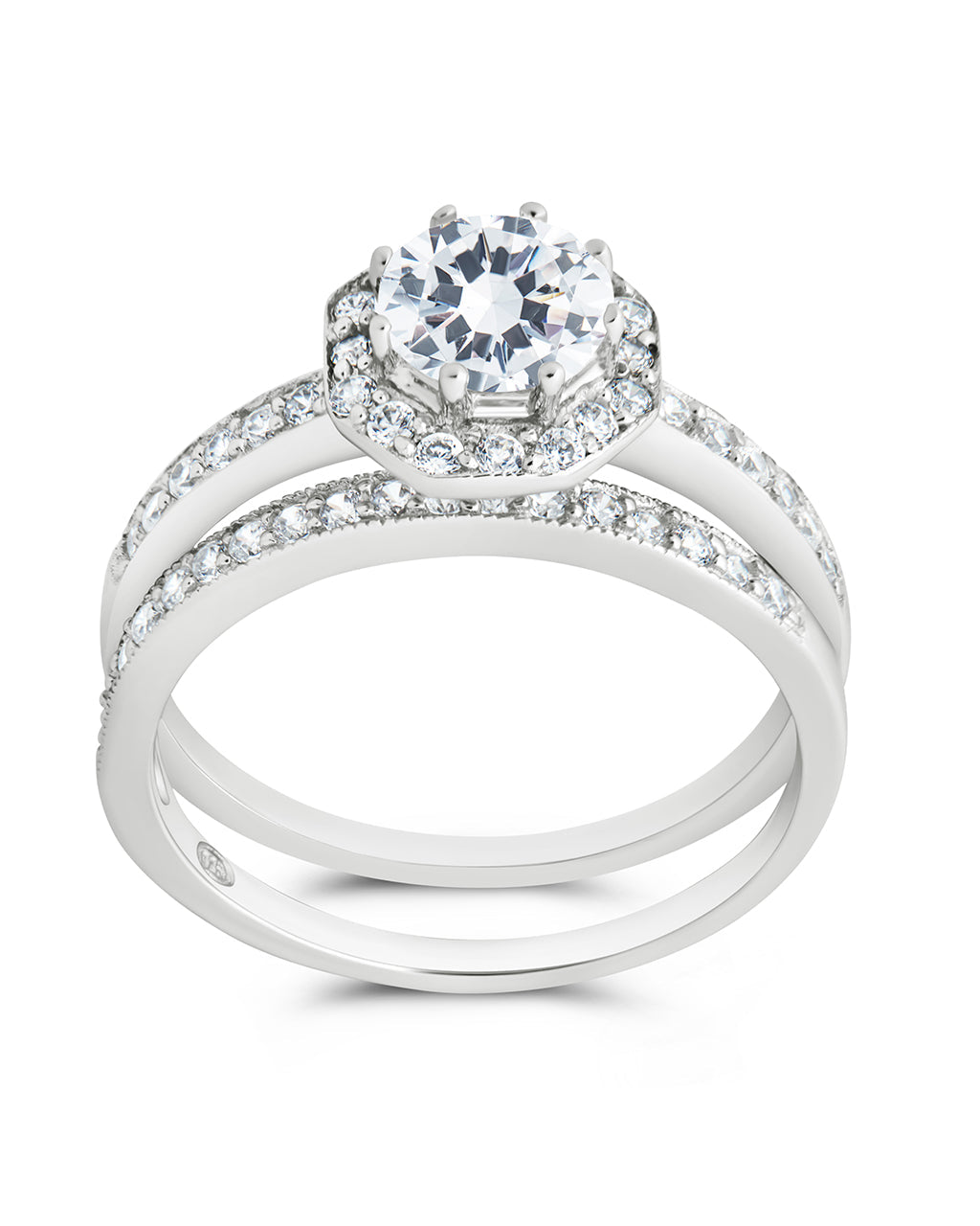 Sterling Silver Octagon CZ Ring with Band