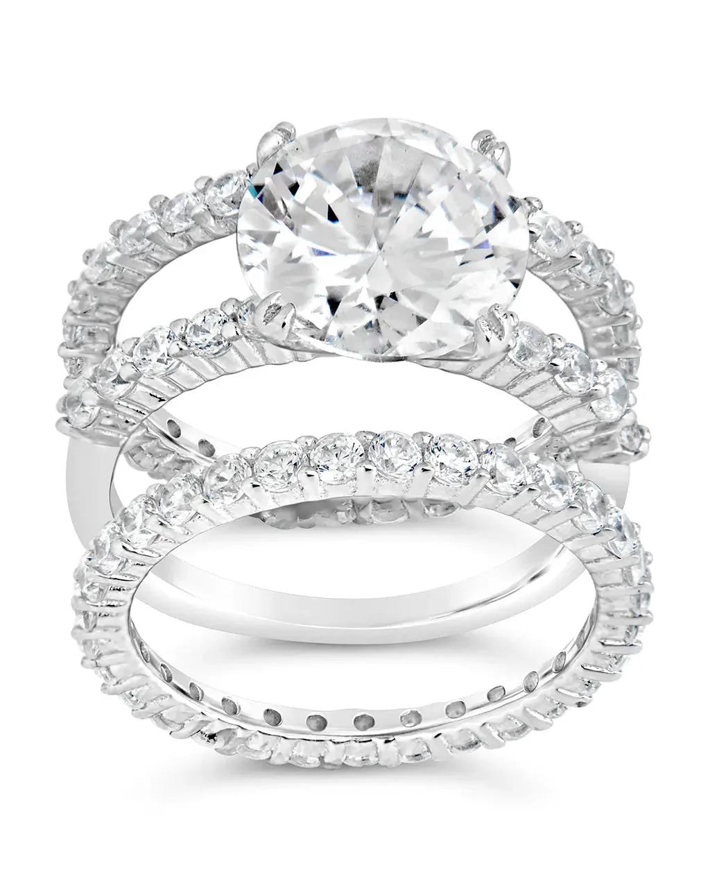 Sterling Silver Brilliant Engagement Ring Set of 3