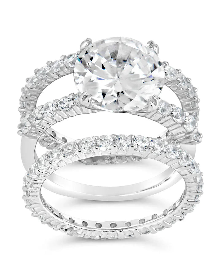 Sterling Silver Brilliant Engagement Ring Set of 3