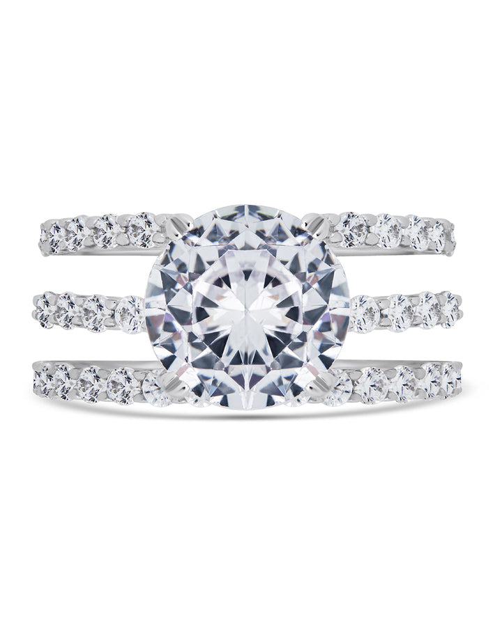 Sterling Silver Brilliant Engagement Ring Set of 3