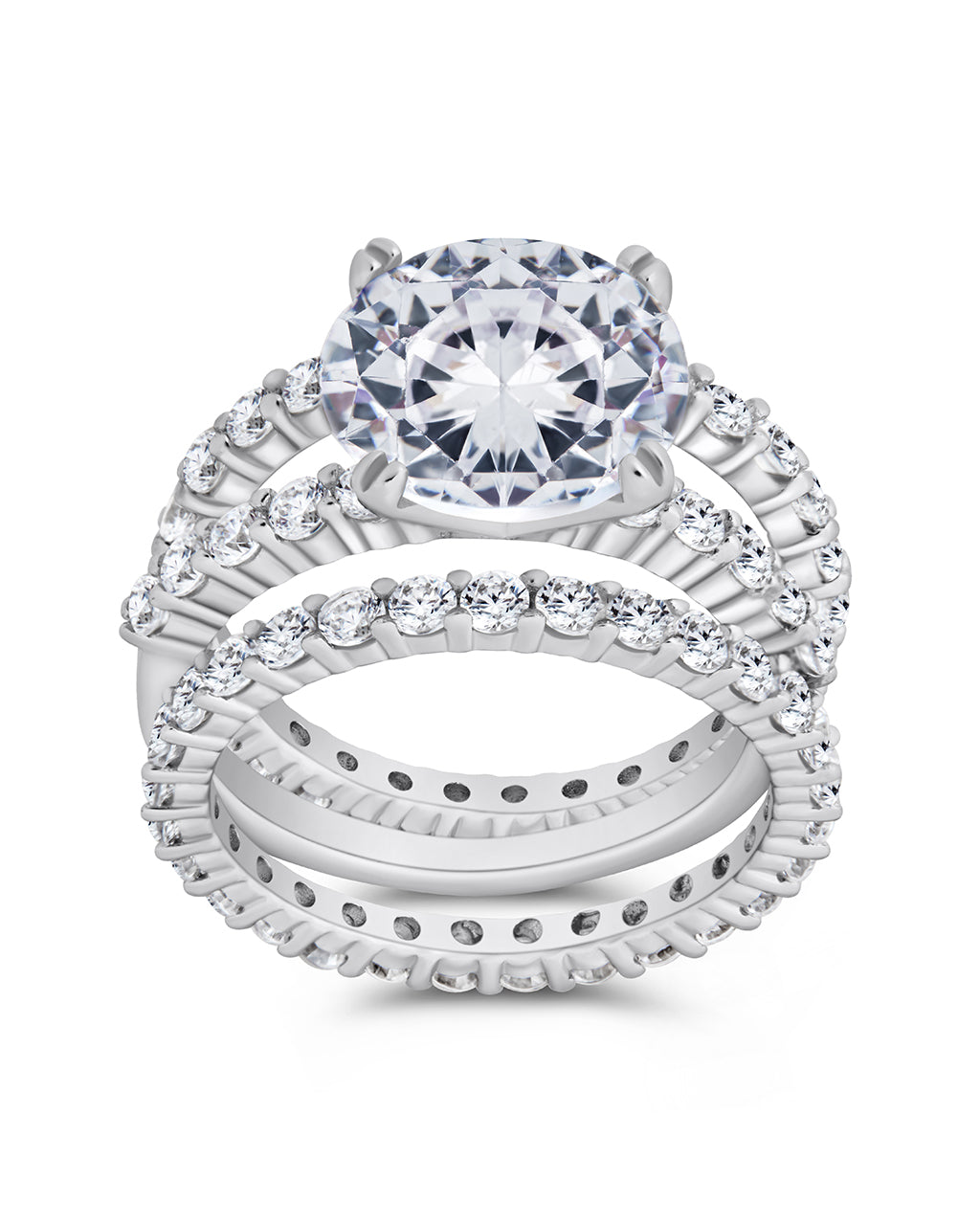 Sterling Silver Brilliant Engagement Ring Set of 3