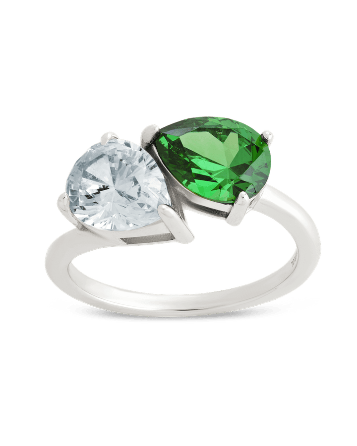 Sterling Silver Pear Toi et Moi Ring