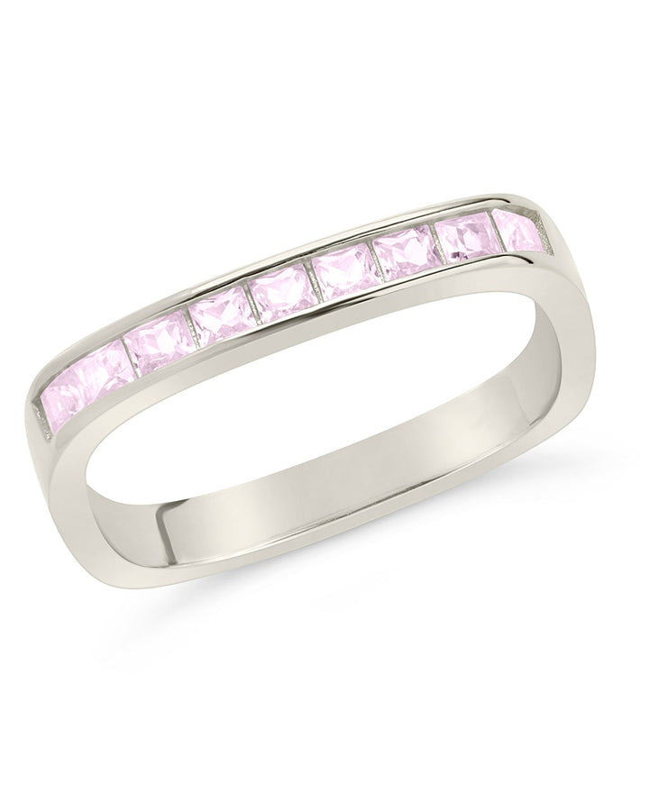 Sterling Silver Rectangular Band Ring with CZ Accent