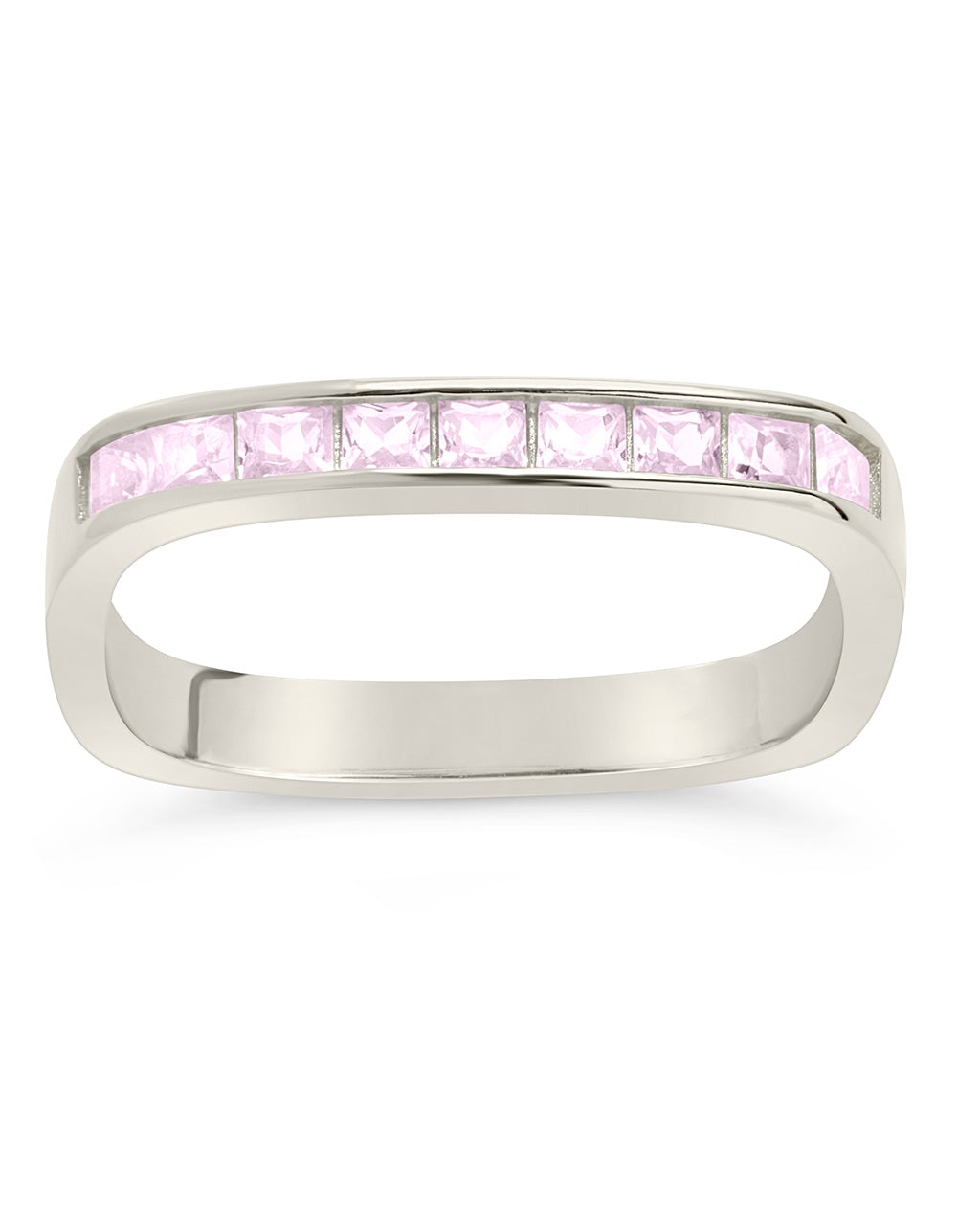 Sterling Silver Rectangular Band Ring with CZ Accent