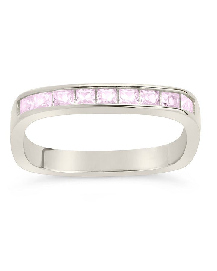 Sterling Silver Rectangular Band Ring with CZ Accent