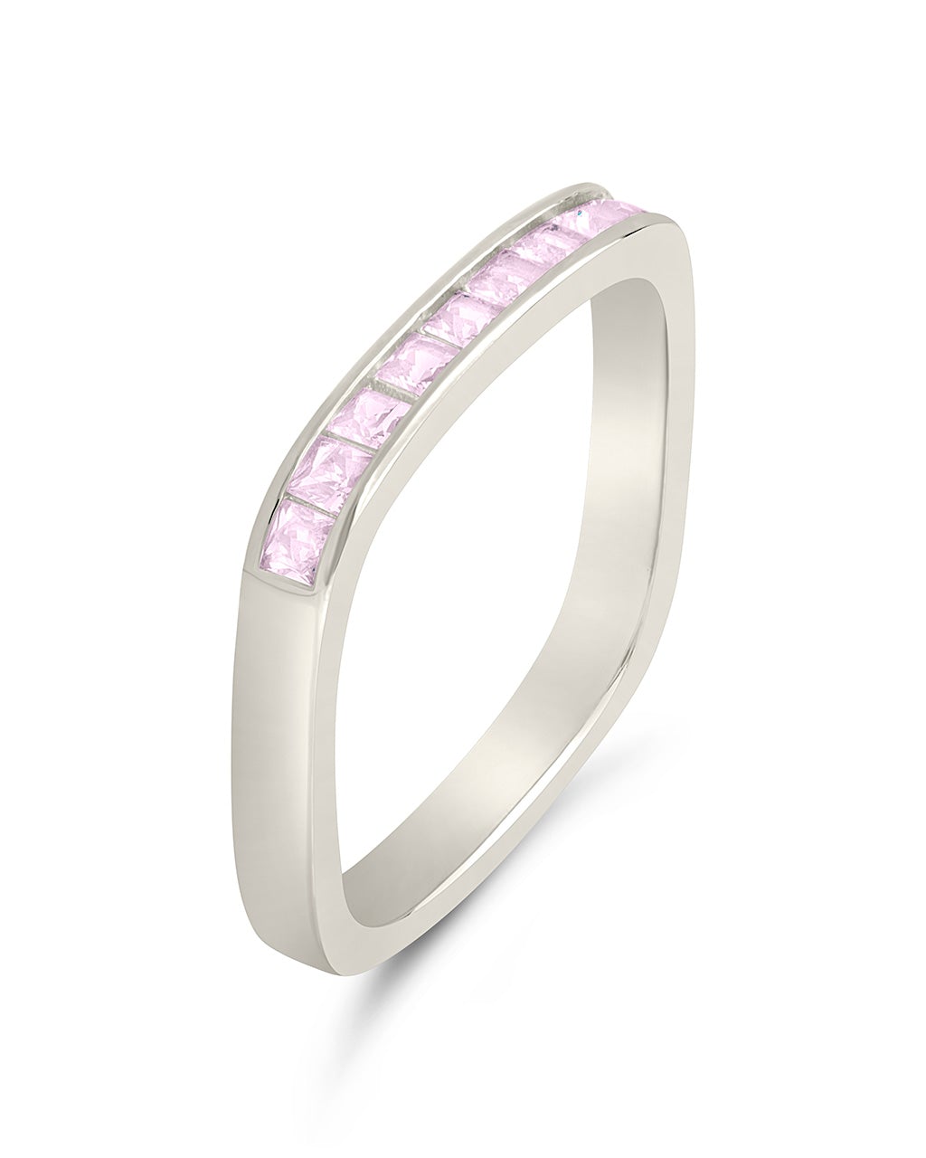 Sterling Silver Rectangular Band Ring with CZ Accent