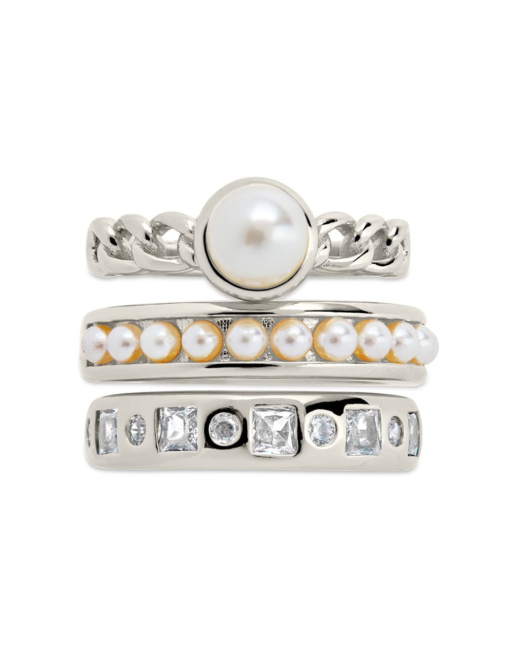 Kimber Pearl & CZ Stacking Ring Set of 3