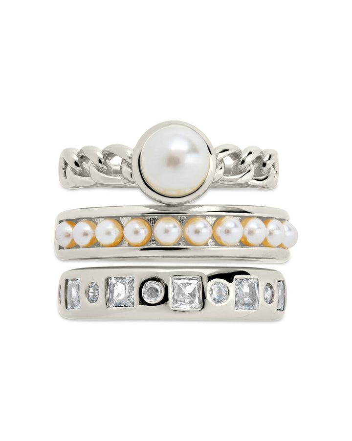 Kimber Pearl & CZ Stacking Ring Set of 3