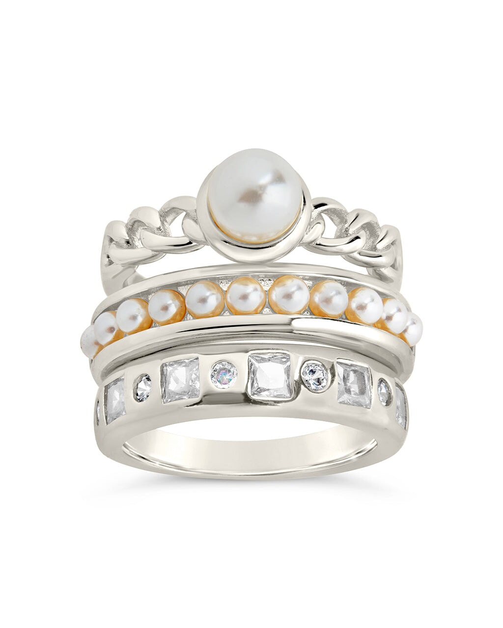 Kimber Pearl & CZ Stacking Ring Set of 3