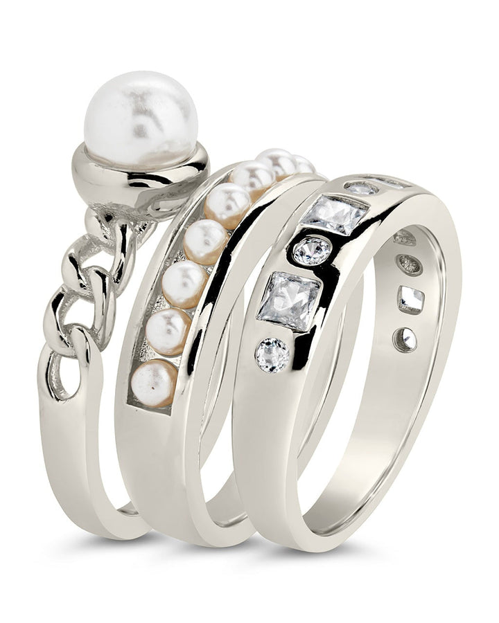 Kimber Pearl & CZ Stacking Ring Set of 3
