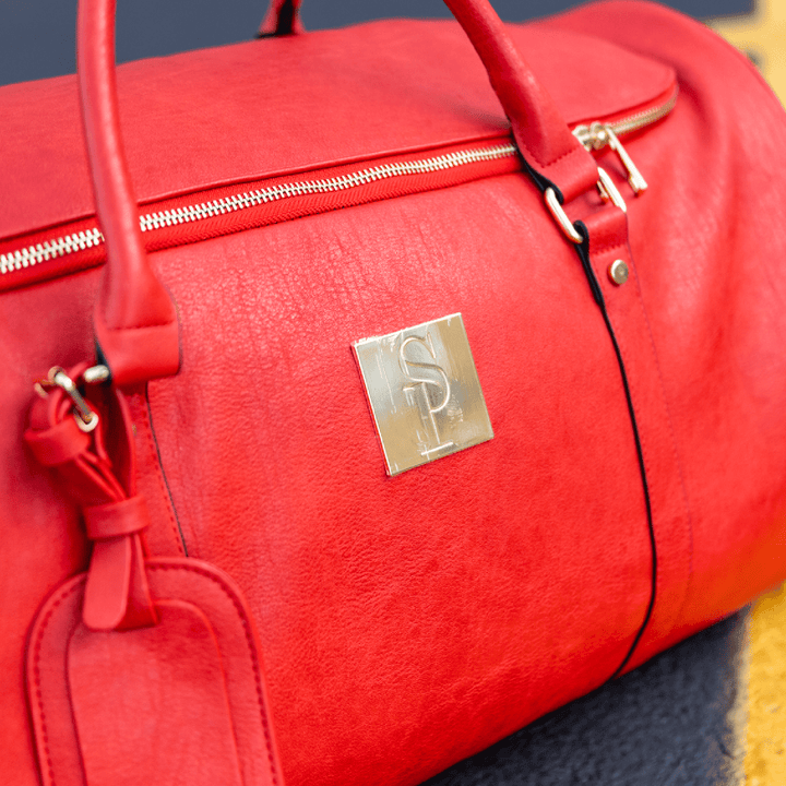 Red Tumbled Leather Weekender Duffle Bag