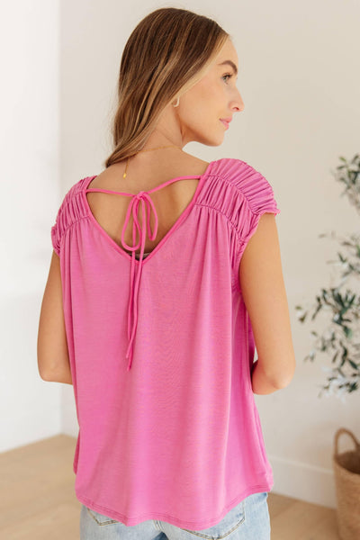 Ruched Cap Sleeve Top in Magenta