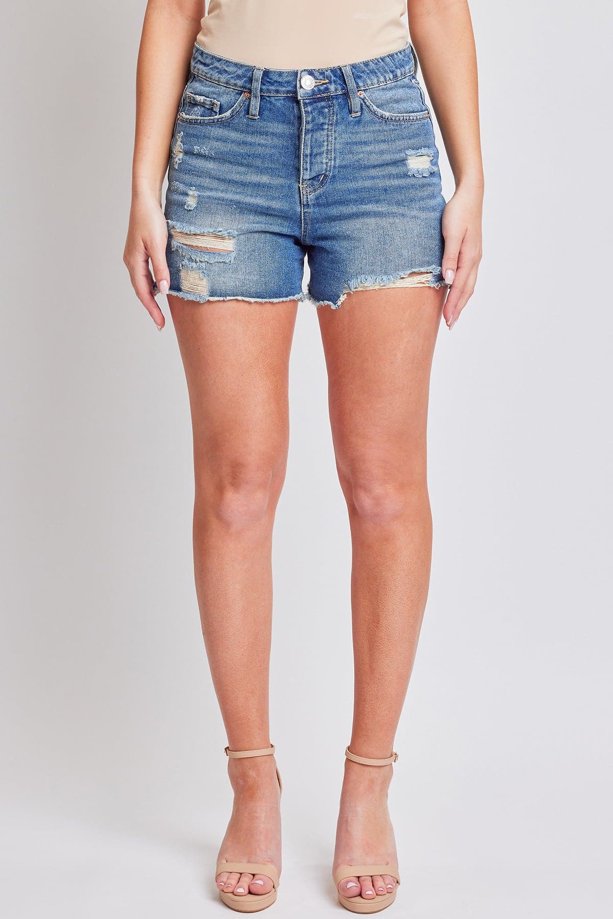 Women's Mom Fit  Shorts-Distressed