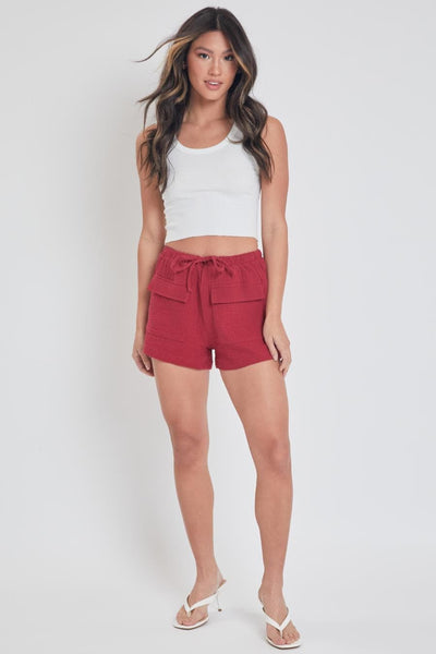 Women's Drawstring Textured Shorts With Pockets