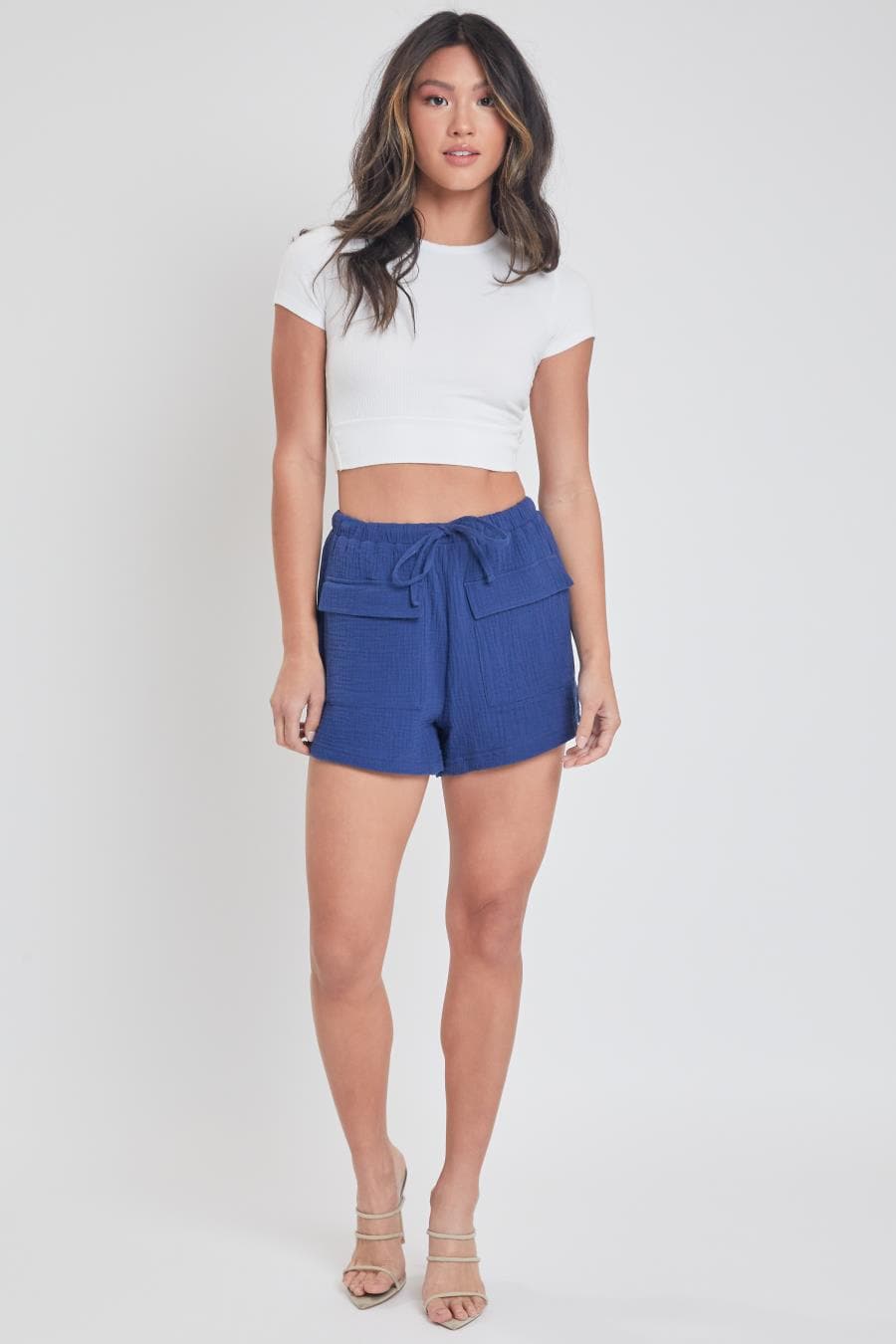 Women's Drawstring Textured Shorts With Pockets