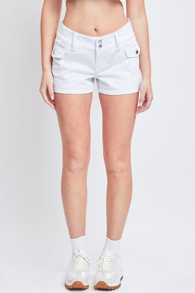 Women's Low Rise Denim Shorts with Side Patch Pockets