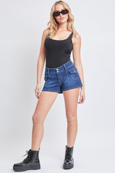 Women's Low Rise Denim Shorts with Side Patch Pockets