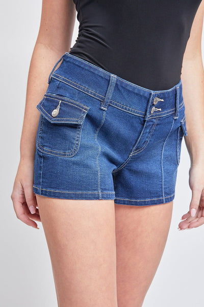 Women's Low Rise Denim Shorts with Side Patch Pockets