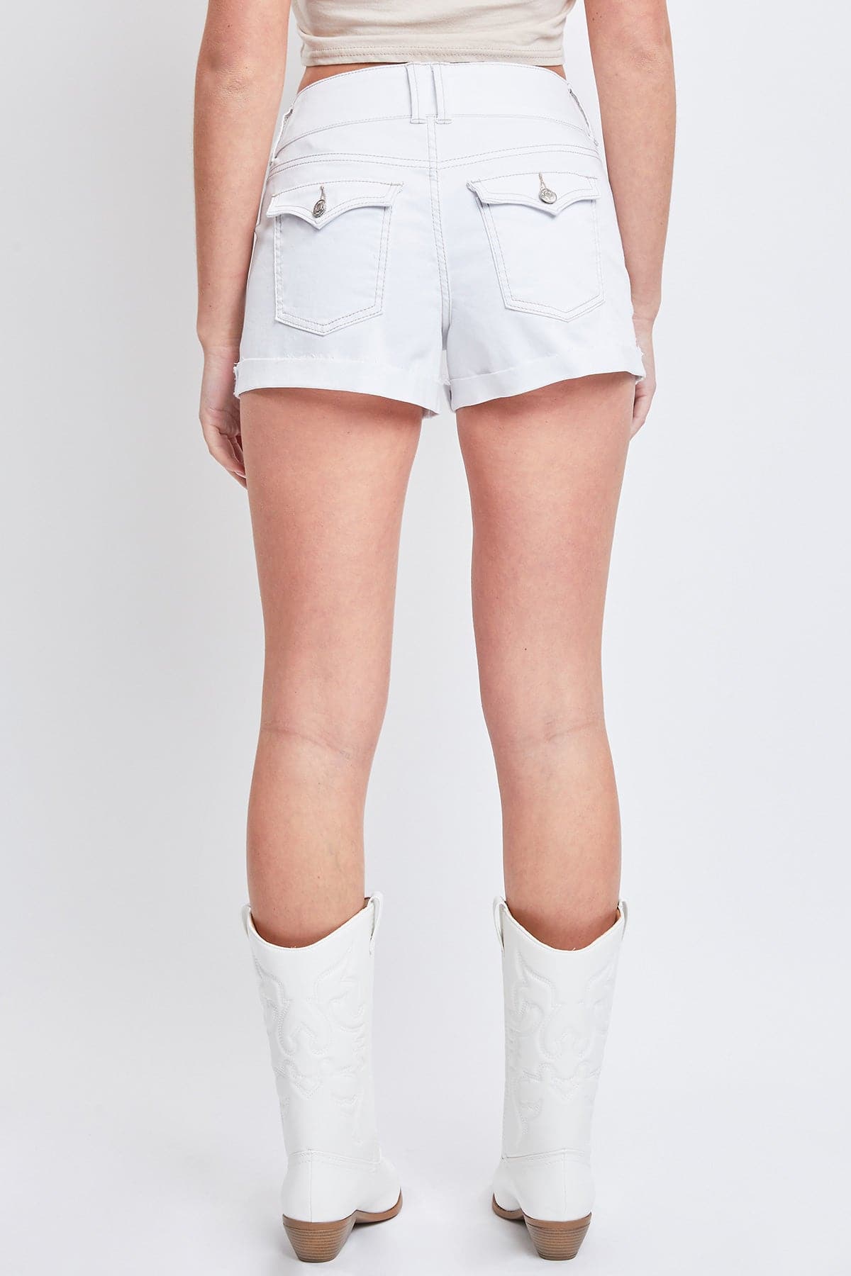 Women's  2-Button Denim Shorts with Flap Back Pockets and Cuffed Hems