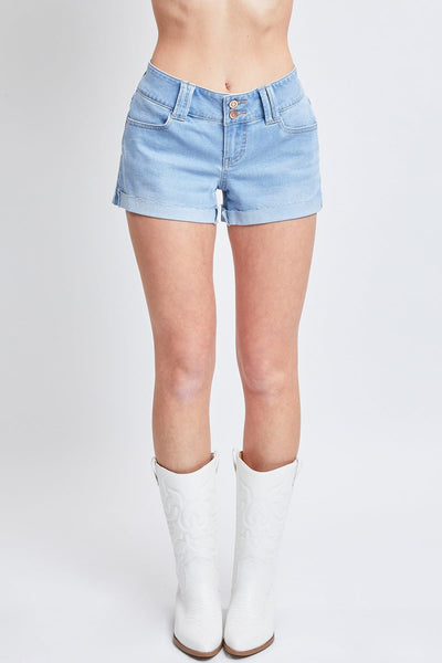 Women's  2-Button Denim Shorts with Flap Back Pockets and Cuffed Hems