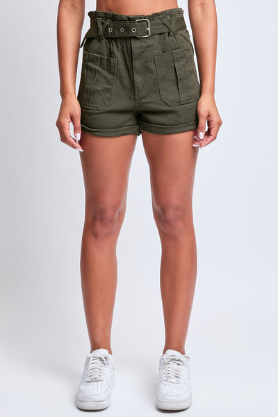 Women's Belted Paperbag Waist Shorts